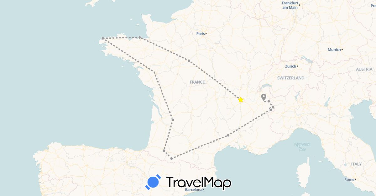 TravelMap itinerary: planning in France (Europe)