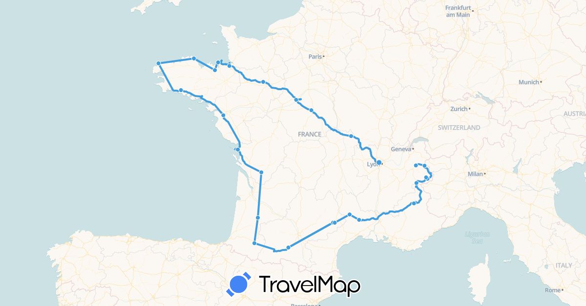 TravelMap itinerary: cycling, gaétan pottier in France (Europe)