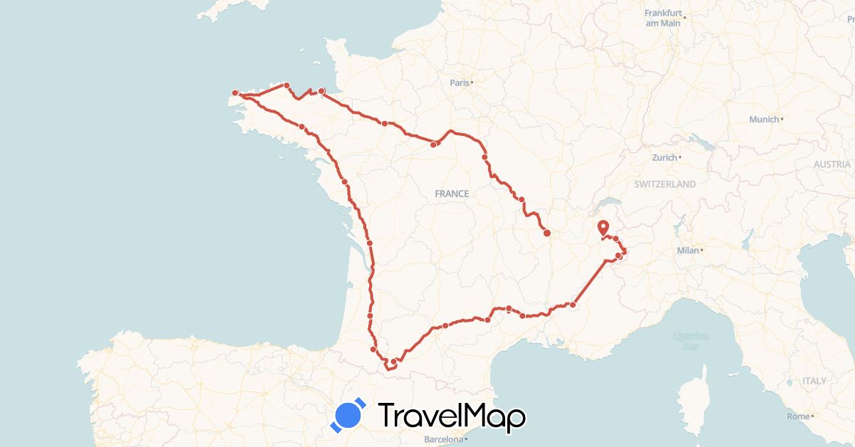 TravelMap itinerary: cycling, stéphane bujadoux in France (Europe)