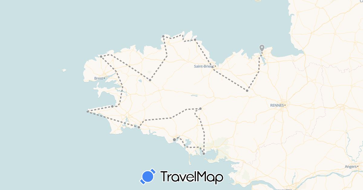 TravelMap itinerary: driving, planning in France (Europe)
